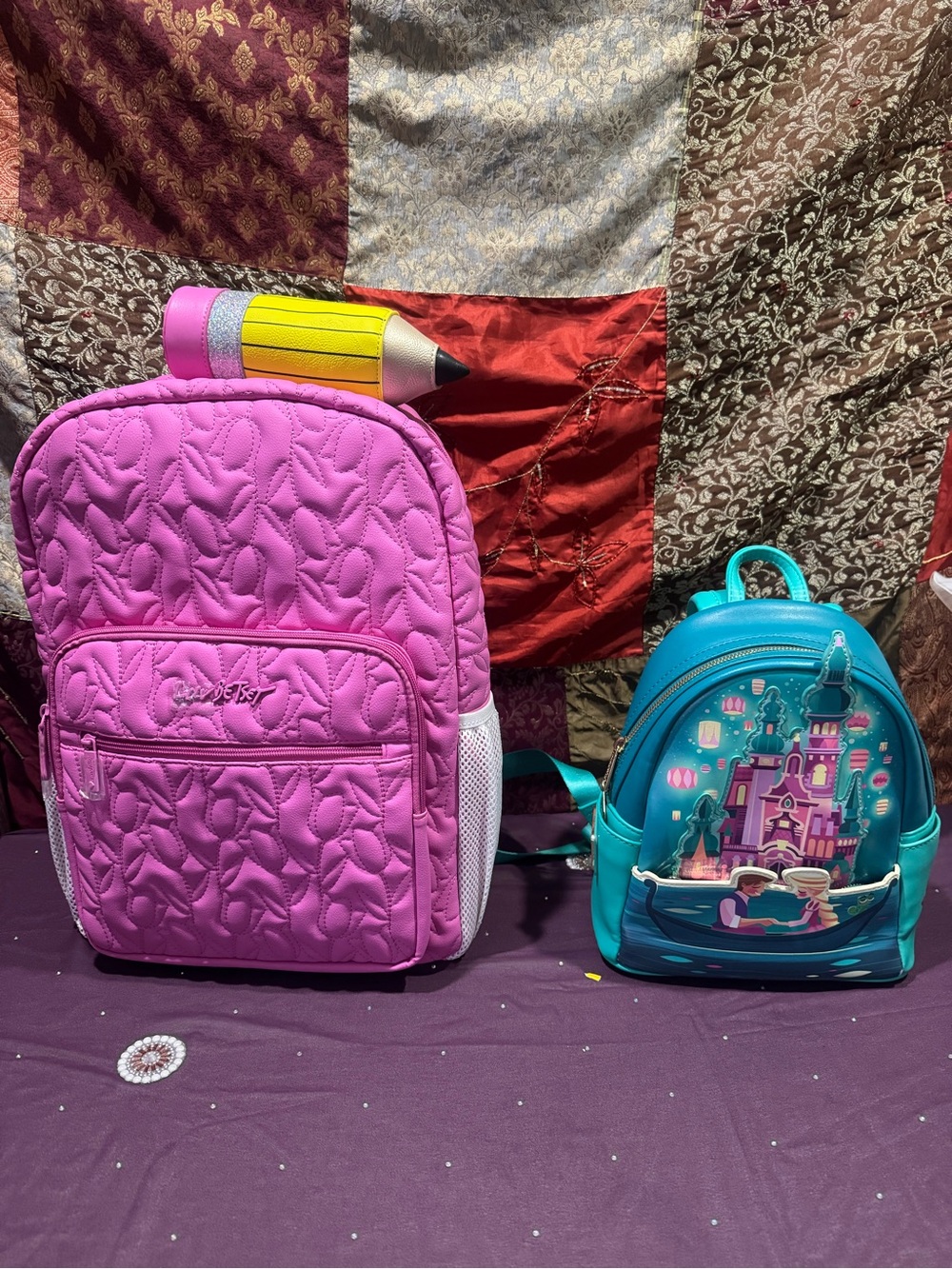 NWT Extra LARGE! Betseybag charm, pencil case, Quilted Backpack with guitar stra